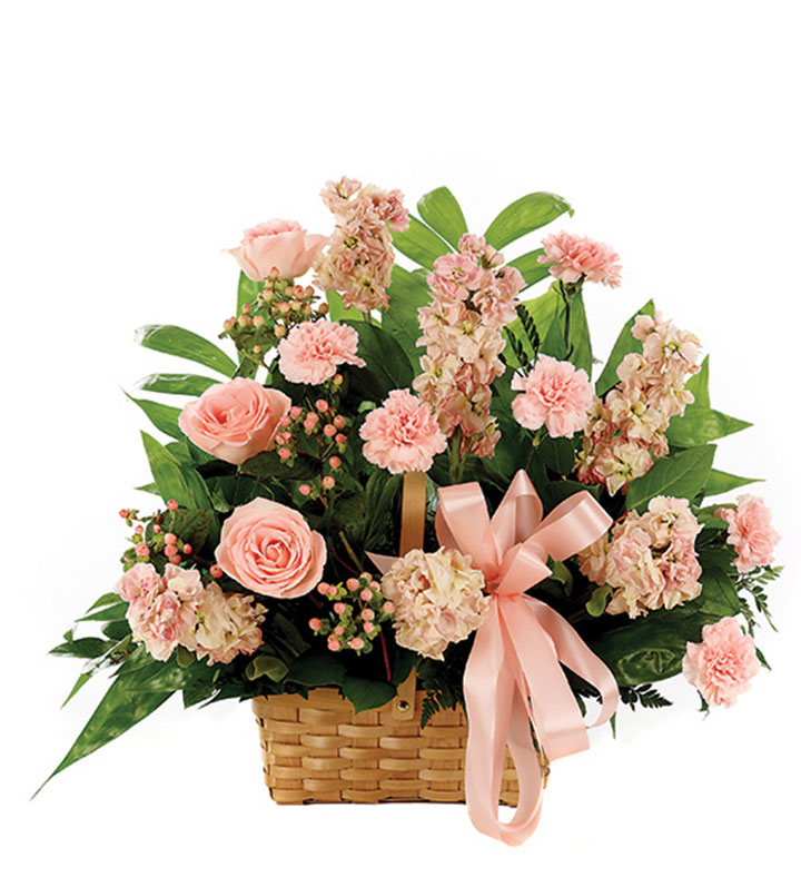 Classic Pink Sympathy Basket Arrangement