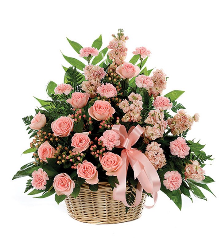 Classic Pink Sympathy Basket Arrangement